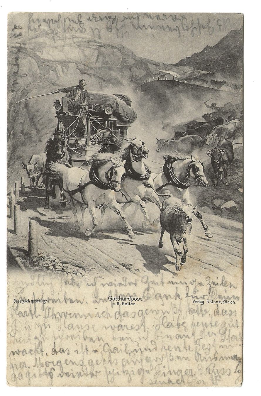 Ansichtskarten: Gotthardpost nach einem Gemälde von R. Koller - Postkutsche – Gebraucht aus Engelburg von Cartophil