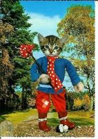 Katze mit Kleider, Kravatte, beim Golf ca. 1960 Motiv