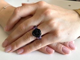 Bague Mimi Milano en Or Rose, Agate Noir et Améthystes
