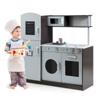 COSTWAY Kinderküche aus Holz Grau Braun