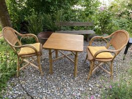 Rattan Sitzgruppe für Garten & Balkon, 2 Stühle, 1 Tisch
