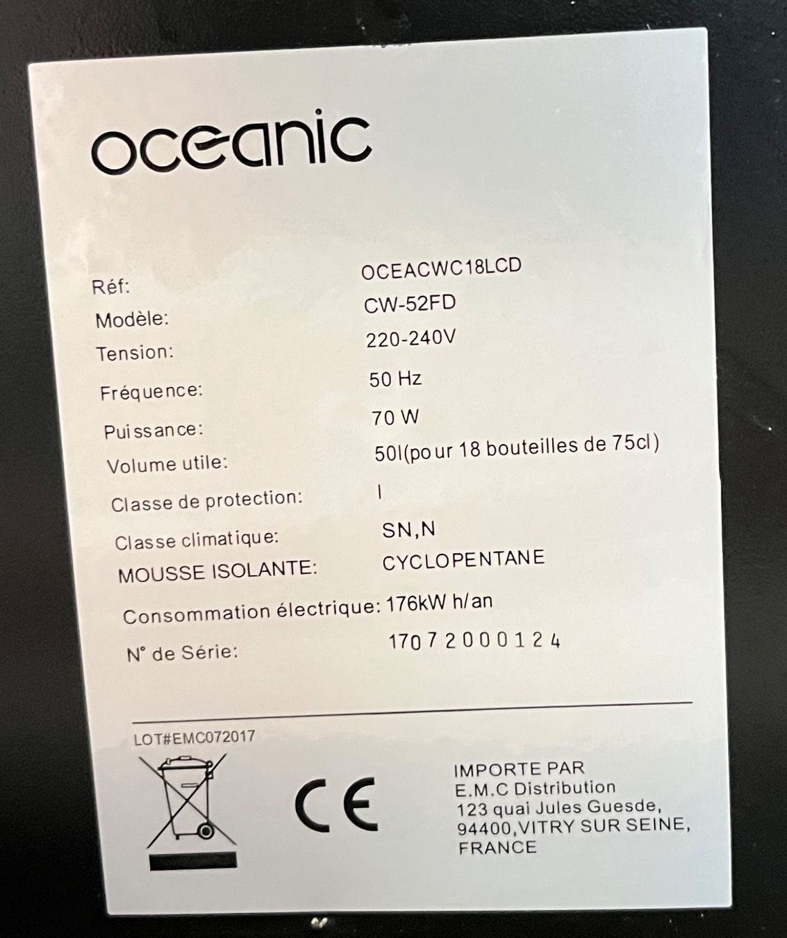 Réfrigérateurs: OCEANIC / cave à vin – D'occasion à Renan BE par johncactus 2