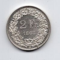 (1339) CH, 2 Franken, 1863, fast stgl