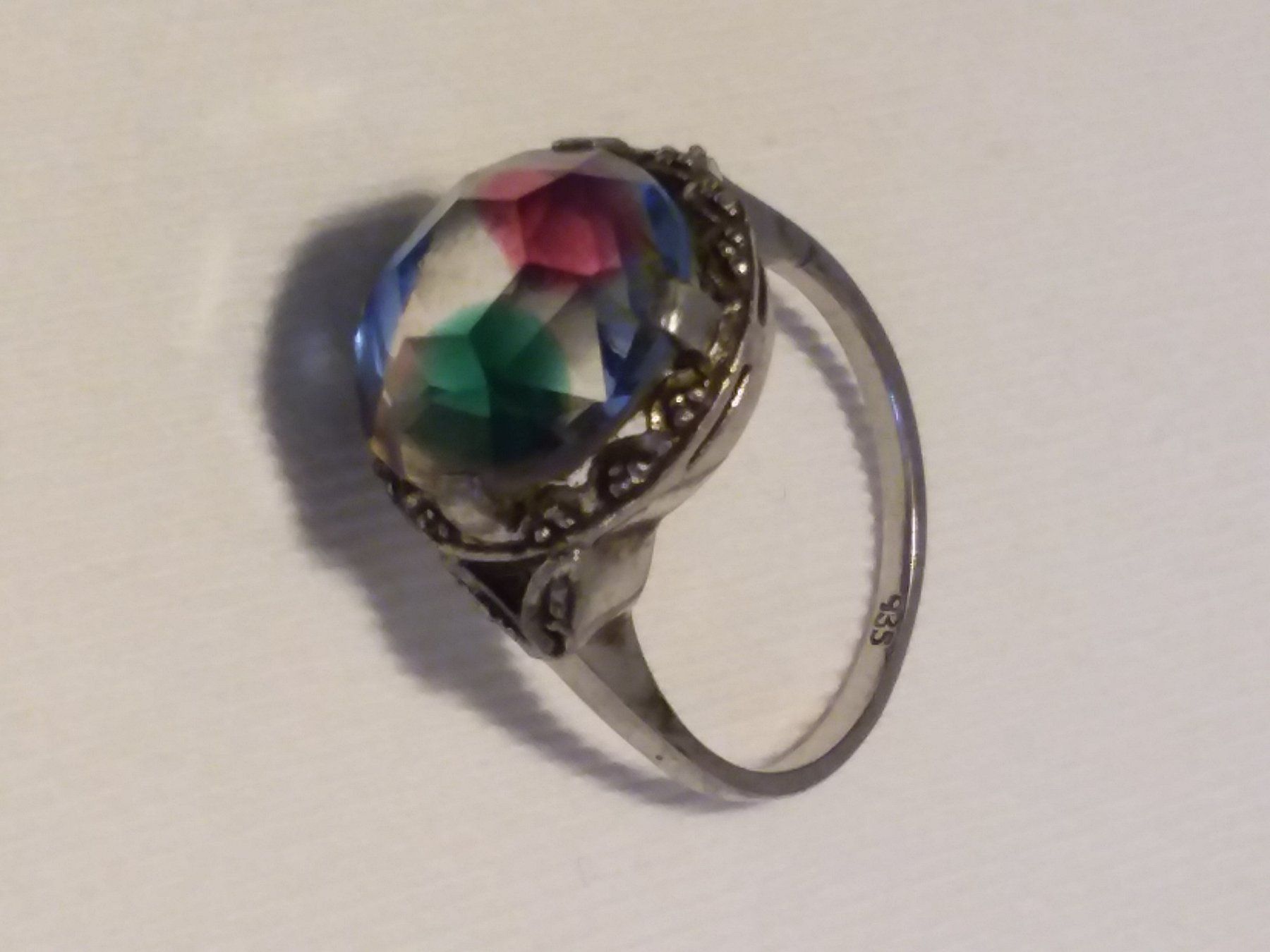 Anelli: Antiker Rheinkiesel/Irisglas 935 Silber Ring, Grösse 52 – Usato da Zürich venduto da philpip 8