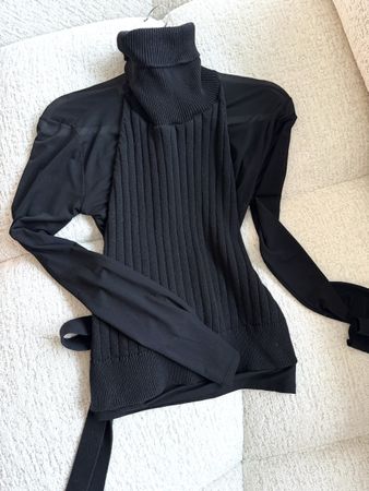 Zara Rollkragen-Top mit Mesh & Strickdetails Schwarz Gr. S