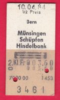 KARTON BILLETT,BERN - HINDELBANK, 2.KLASSE,  RETOUR, HALBTAX