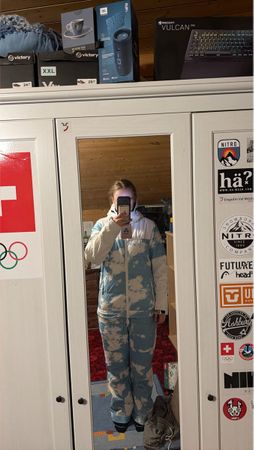 Skianzug Damen gemustert blau weiss
