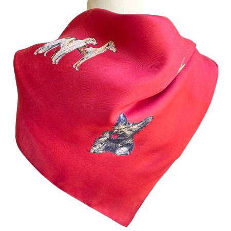 Foulard 75 x 75 Carré Seide rot Hunderassen VINTAGE 1950s