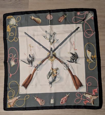 Foulard Hermès "Chasse" soie comme neuf P. de Linariès