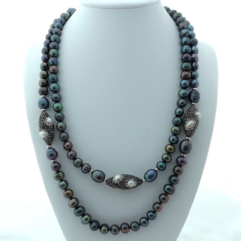 Catenine: Statement 125cm schwarz Perlen Kette Collier Echt Perle Noir – Nuovo (secondo la descrizione) da Prilly venduto da ilyria73 3