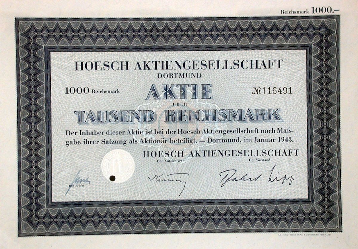 Documenti: Hoesch AG Dortmund, Dortmund - 1943 – Usato da Solothurn venduto da Sgasche