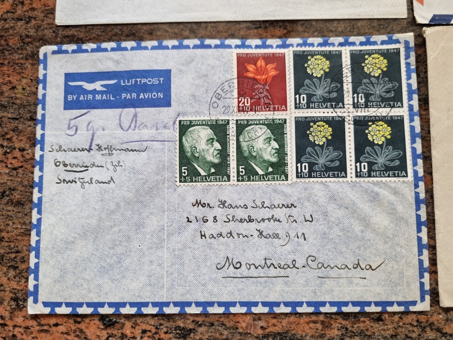 Couverts & Versandtaschen: Briefmarken auf Luftpost- Briefen. Mit Werbemarke 1948 – Gebraucht aus Trachslau von bastet06 2