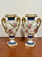 Antique Pair of Floral Vases,Gilt Handles, hand painted sign