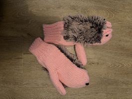 Fausthandschuhe Igel Design rosa Strickwaren
