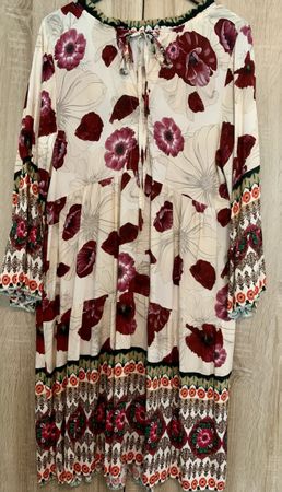 Kleid Gr. M/L beige rot grün leicht und fallend Viskose