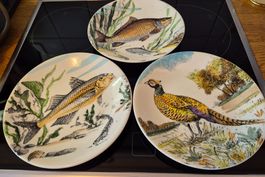 3 Teller Fisch & Fasan, Gien Chambord vintage