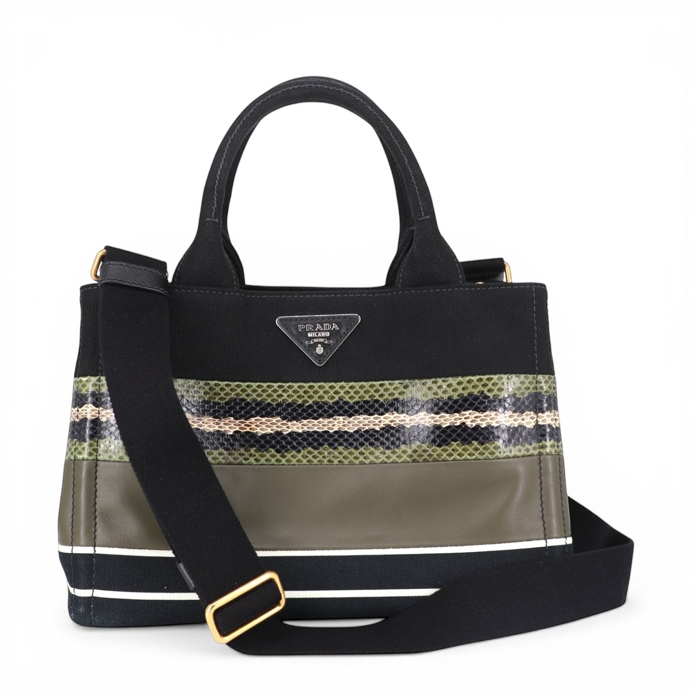 Prada Taschen für Damen: Prada Canapa schwarz/grün – Gebraucht aus Binningen von Designerlabels