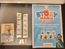12x Störy Mania Migros Sticker plus Karte und Sammelheft