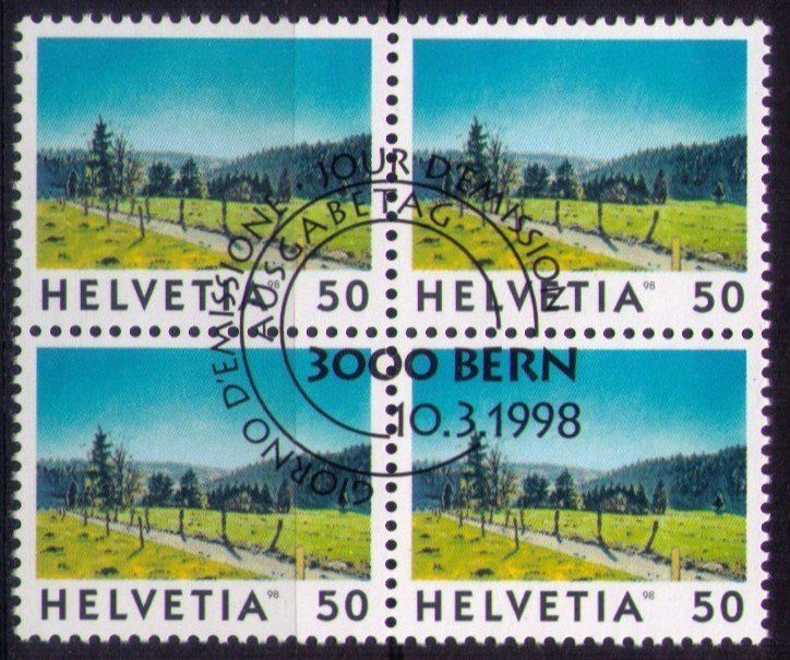 Tutti i francobolli: 1998_943-51_Bilder der Schweiz_Simplonpass_Zug_Vb kompl._ET! – Usato da Marthalen venduto da Ch_quality 1