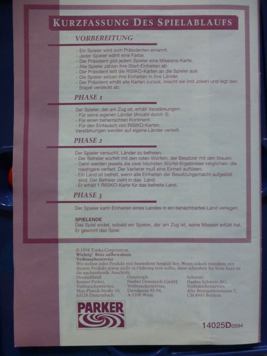 Parker Jeux: Spiel RISIKO De Luxe von Parker 1994 – D'occasion à Gossau SG par tenerife11 7