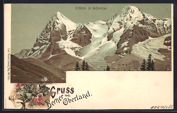 Cartoline postali: Litho Eiger, Berner Oberland, Panorama m – Usato da Berlin venduto da bartko-reher