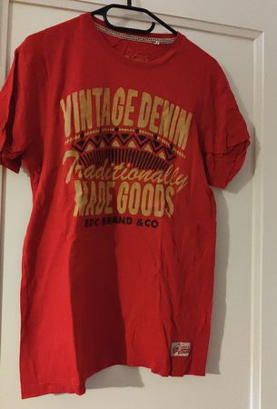 Rotes EDC T-Shirt "Vintage Denim" - Top Zustand! Gr.L