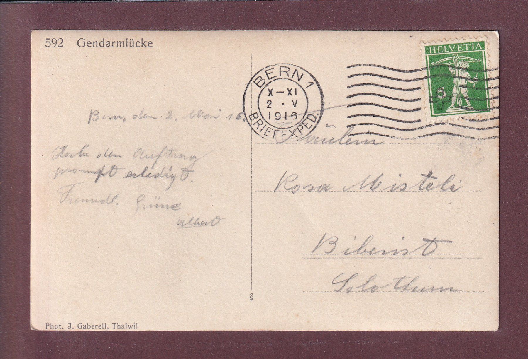 Cartoline postali: Berge - GENDARMLÜCKE - 1916 – Usato da Pully venduto da nicecards 1