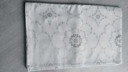 Damast-Tischdecke Kreuzstich-Handarbeit silbergrau 200x130
