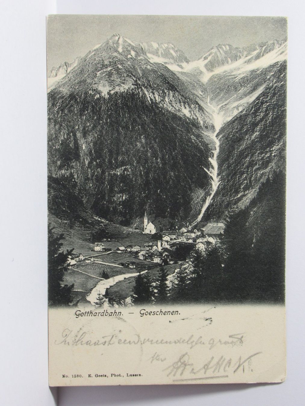 Ansichtskarten: Gotthardbahn - Goeschenen , Kirche  1904 – Gebraucht aus Grenchen von Bluemchen1900 1