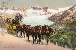 Grimsel  VS  -  Postkutsche / Stempel Rhätische Bahn um 1911