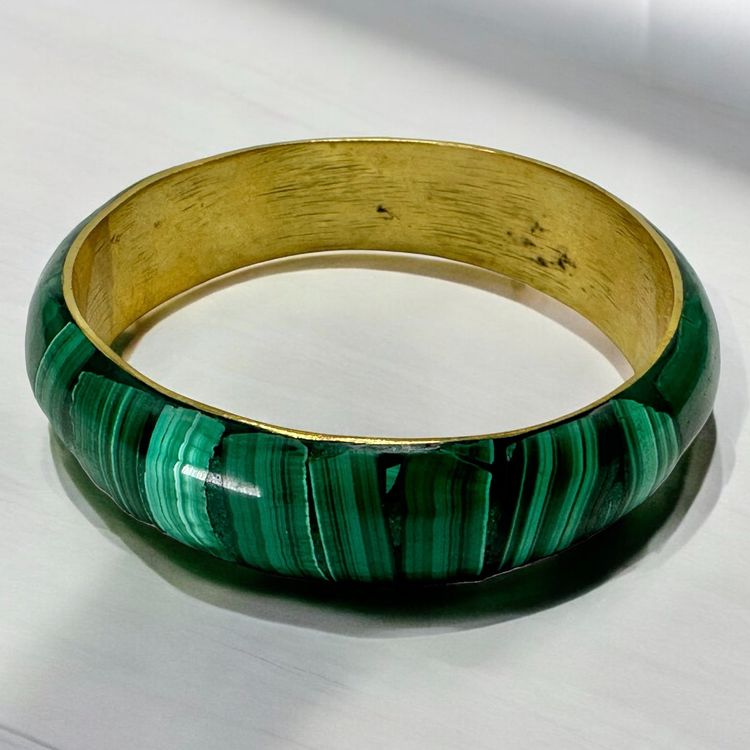 Bracelet Manchette Vintage En Laiton Et Nacre – Années 1960 – Sans Marque