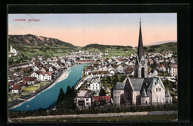 Cartoline postali: AK Adliswil, Gesamtansicht, 1912 – Usato da Berlin venduto da bartko-reher