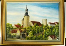 W. Hörhold 1972 Ansicht von Burg Querfurt Oel auf Leinwand