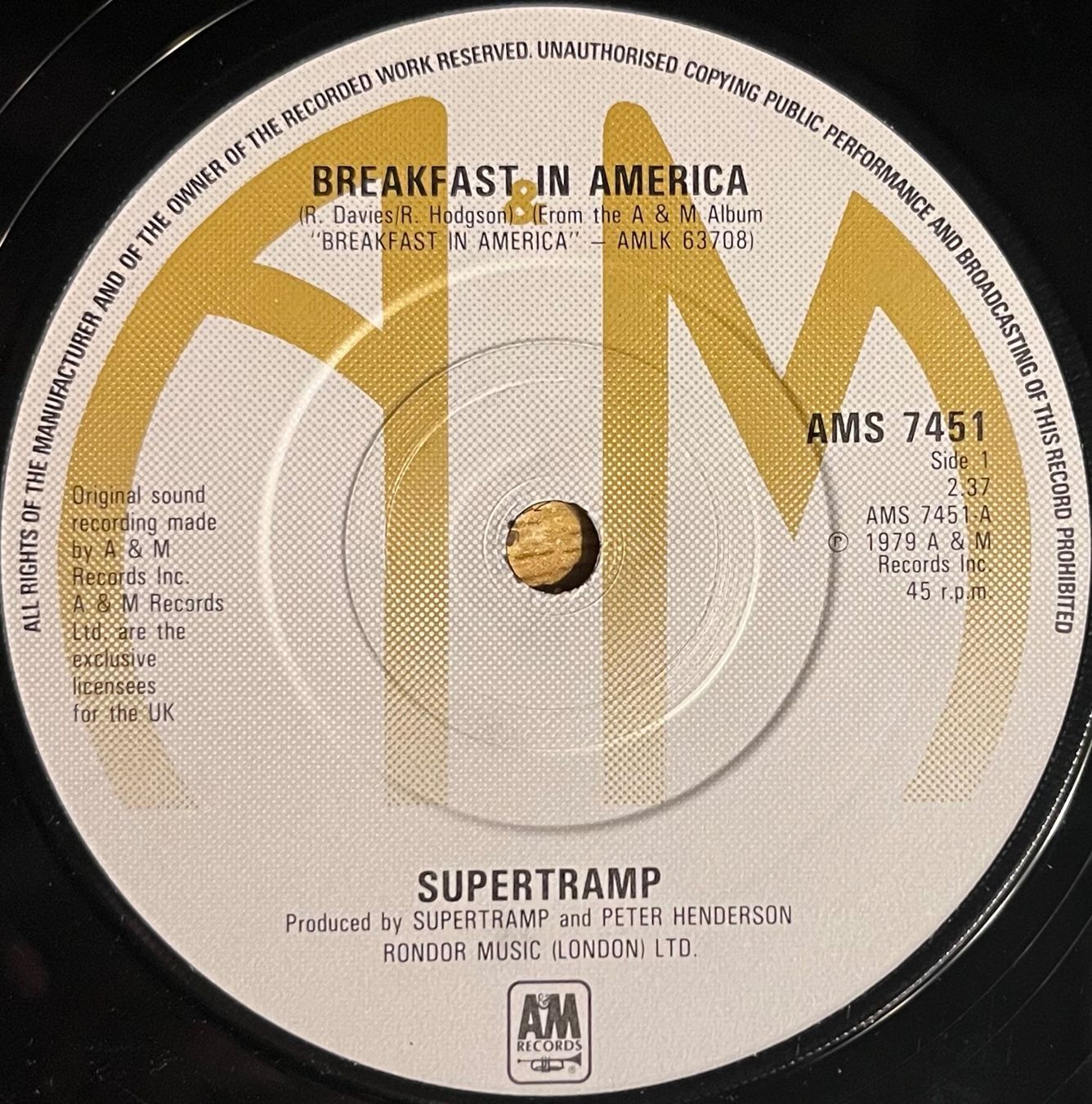 Dischi in vinile: SUPERTRAMP - BREAKFAST IN AMERICA – Usato da Bussigny venduto da vinyl-pas-cher 2