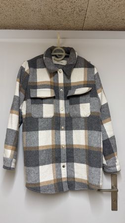 Hemdjacke kariert grau beige Grösse M