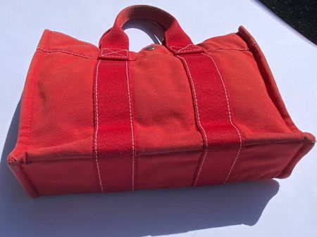 Kleine, rote, Canvas HERMÈS Tasche. Tote Bag