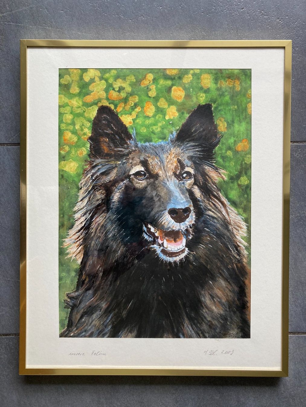 Dipinti: GEMÄLDE  Hund  Schäfer  monogrammiert 2003  gerahmt / Glas – Usato da Subingen venduto da ArtBead 1