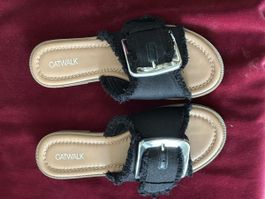 Pantoletten Catwalk schwarz mit Schnalle Grösse 38
