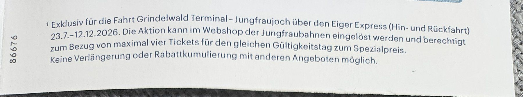 Buoni: Jungfraujoch Rabatt Code – Nuovo (secondo la descrizione) da Rüti ZH venduto da looren94 3