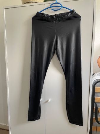 H&M Damen Leggings in Lederoptik schwarz