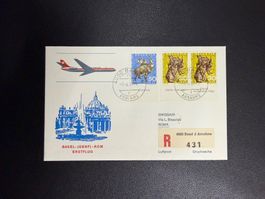 Swissair Erstflugbrief Basel - Rom 1967