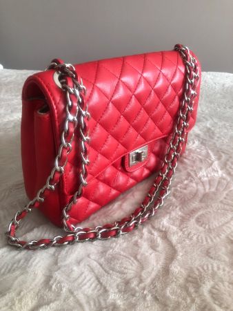 Gesteppte echt Leder Tasche mit Ketten, rot