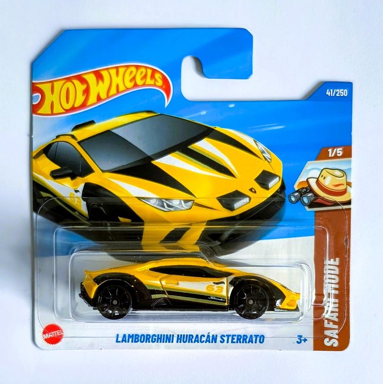 Hot Wheels Lamborghini Huracán Sterrato Safari Mode 2025 | Escala 1:64 Amarillo Con Rayas De Rally | Coche Deportivo Todoterreno | Coleccionable