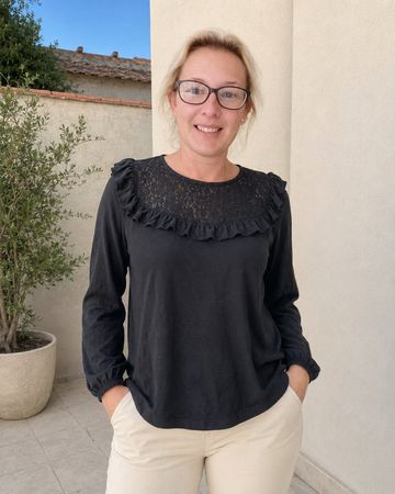 CLAUDIE PIERLOT | blouse noire dentelle volant | S femme