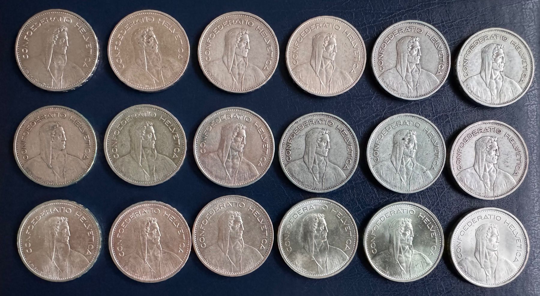 Alle Münzen: 5 Fr. Silber - Kompletset - 1931-1969 Vorz. – Gebraucht aus Ebikon von Dmasterx