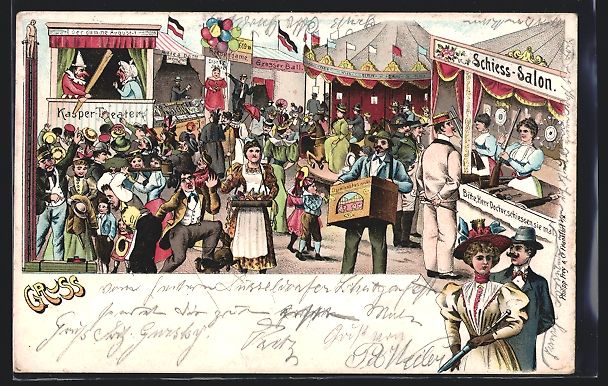 Cartoline postali: Litho Lützeler Kirmes 1899, Volksfest,  – Usato da Berlin venduto da bartko-reher