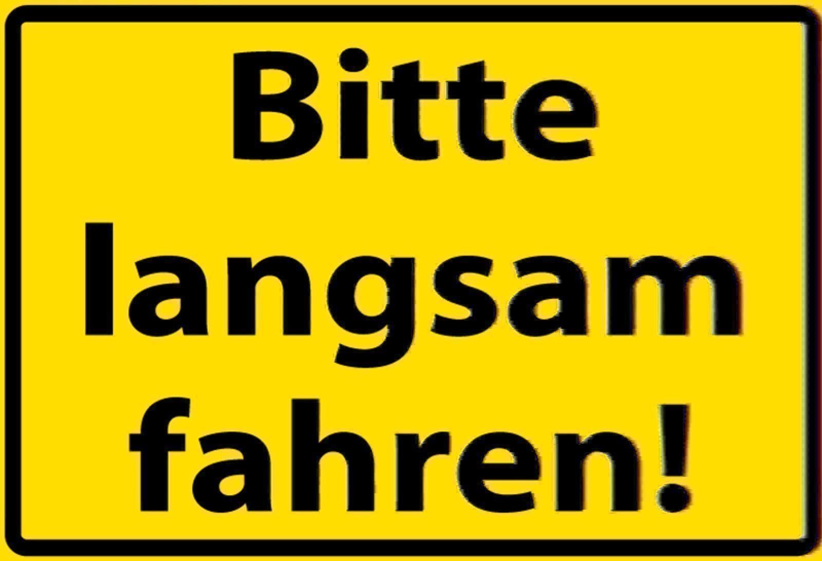 Schilder: Blechschild-BITTE LANGSAM FAHREN-gelb – Neu und originalverpackt aus Rupperswil von big-one-sale