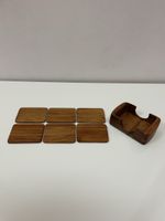 Vintage Holz Untersetzer Set mit Ständer Glasuntersetzer
