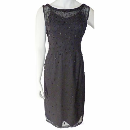 Kleid XS/S Seide Chiffon bestickt Stiftperlen VINTAGE 1970s