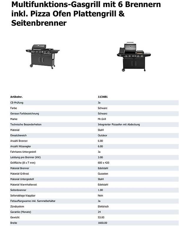 Griglie: Multifunktions-Gasgrill mit 6 Brennern - 113481 – Nuovo e nell'imballaggio originale da Opfikon venduto da Shoni 3
